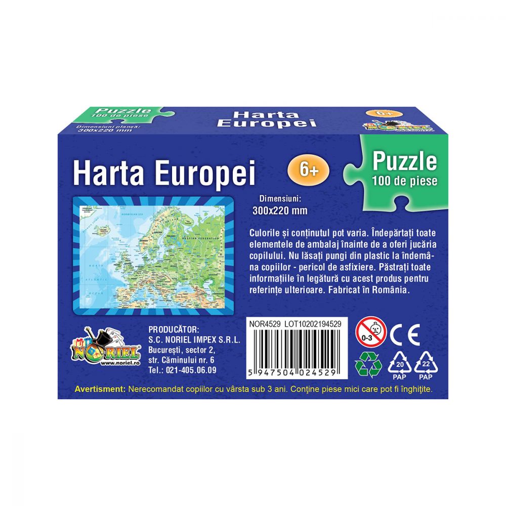 Puzzle educativ Noriel - Harta Europei, 100 piese