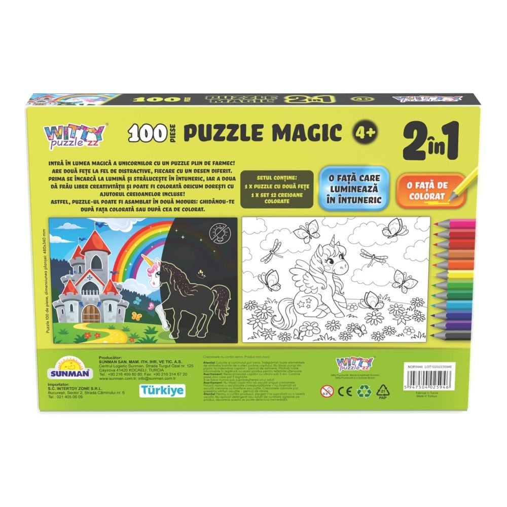 Puzzle Magic 2 in 1, Witty Puzzlezz, Unicorn, 100 piese