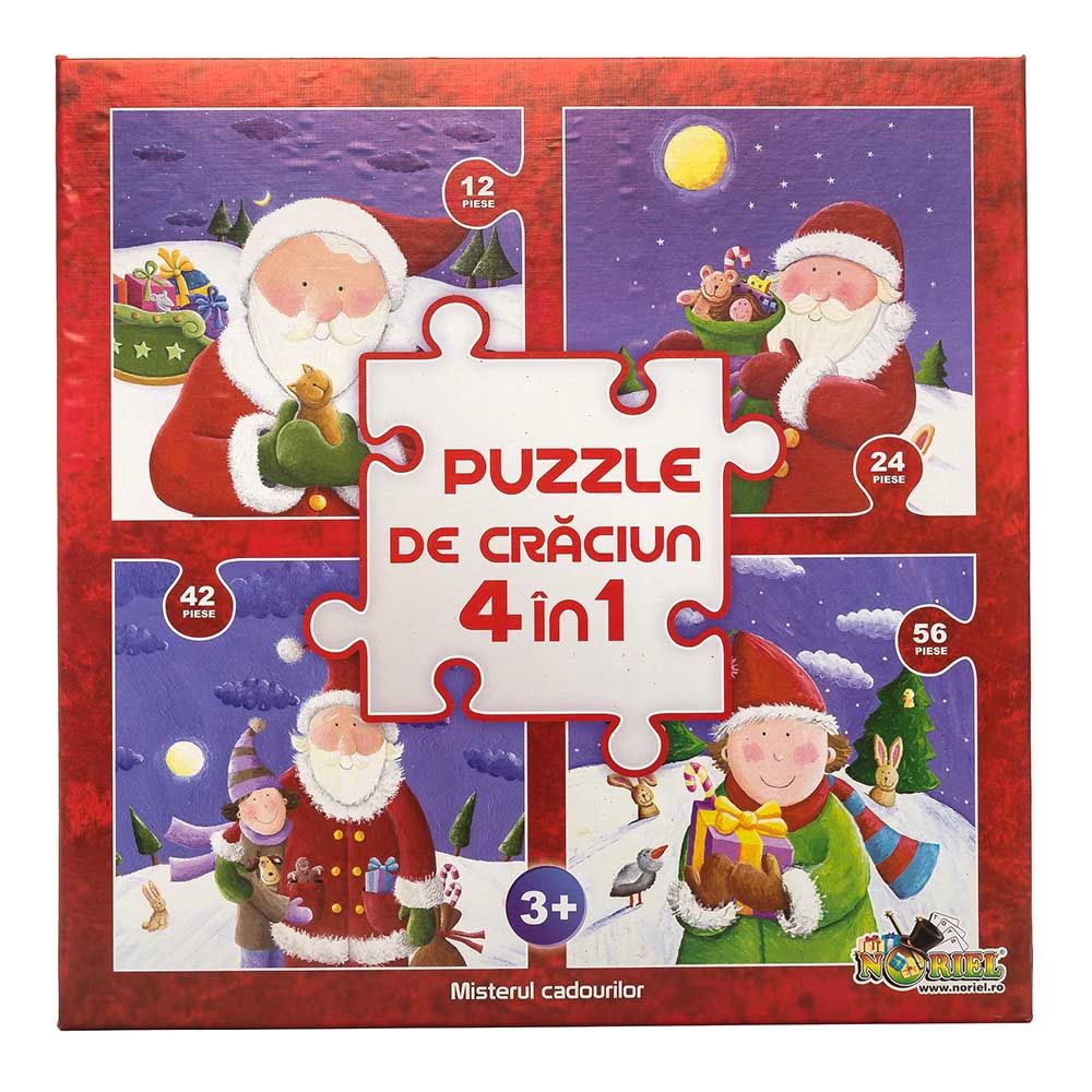 Puzzle Noriel Colectia de Craciun 4 in 1 - Misterul Cadourilor (12, 24, 42, 56 piese)