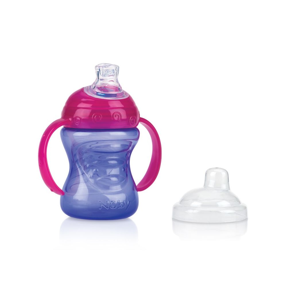 Nuby Pahar stop picatura cu manere si super tenina Vari-Flo 240 ml, Mov