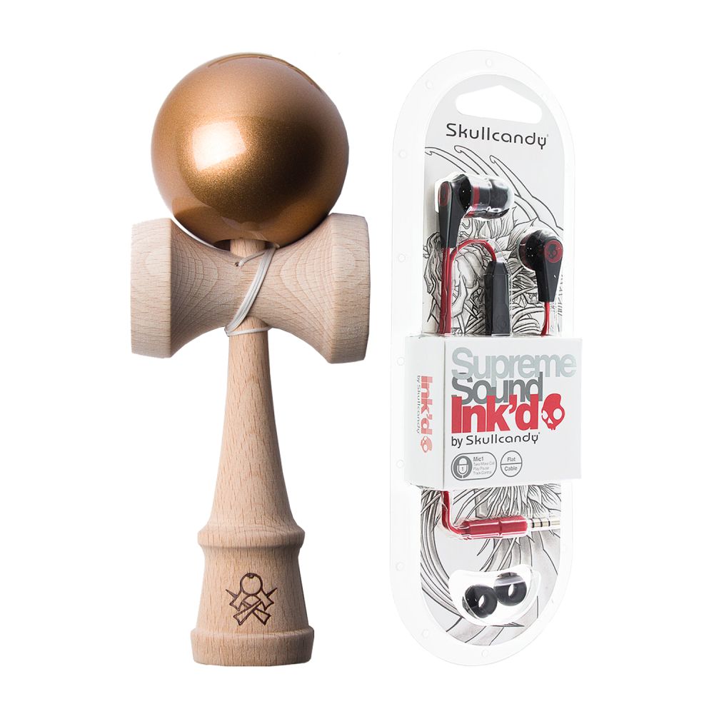 Pachet casti SKULLCANDY Ink'd Black/Red Mic + Kendama SWEETS KENDAMAS F3 Solid - Gold