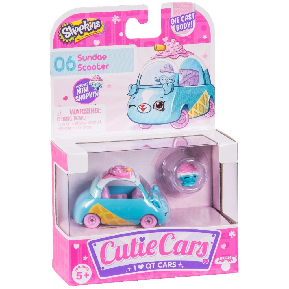 Pachet masinuta cu figurina Cutie Cars Sundae Scooter Seria 1