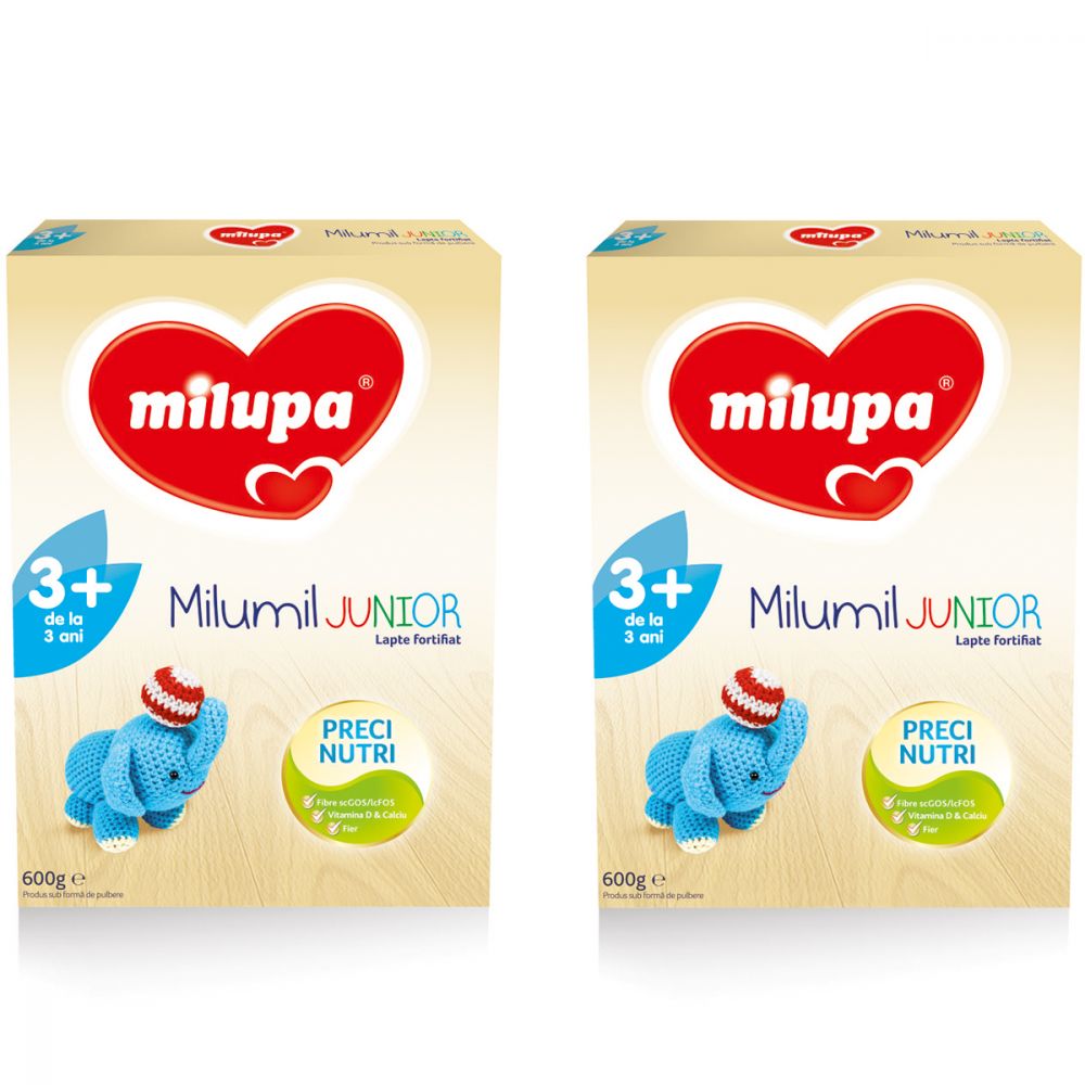 Lapte praf Milupa Milumil Junior 3+, 2 pachete x 600 g