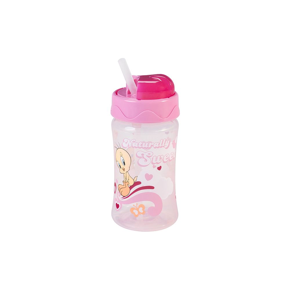 Pahar cu pai din silicon Looney Tunes Tweety Naturally Sweet, 340ml