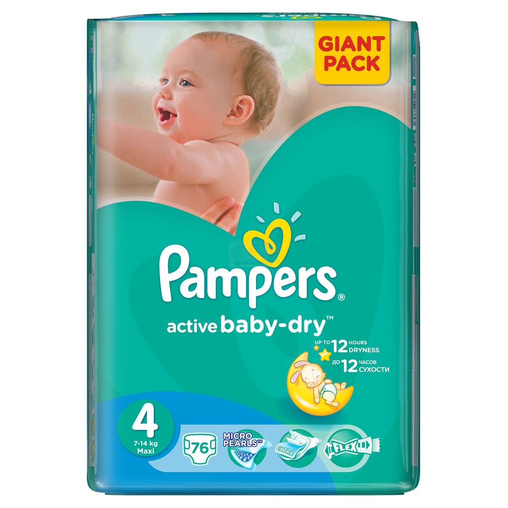 Scutece Pampers Active Baby-Dry 4 Maxi, 76 buc, 7 - 14 kg