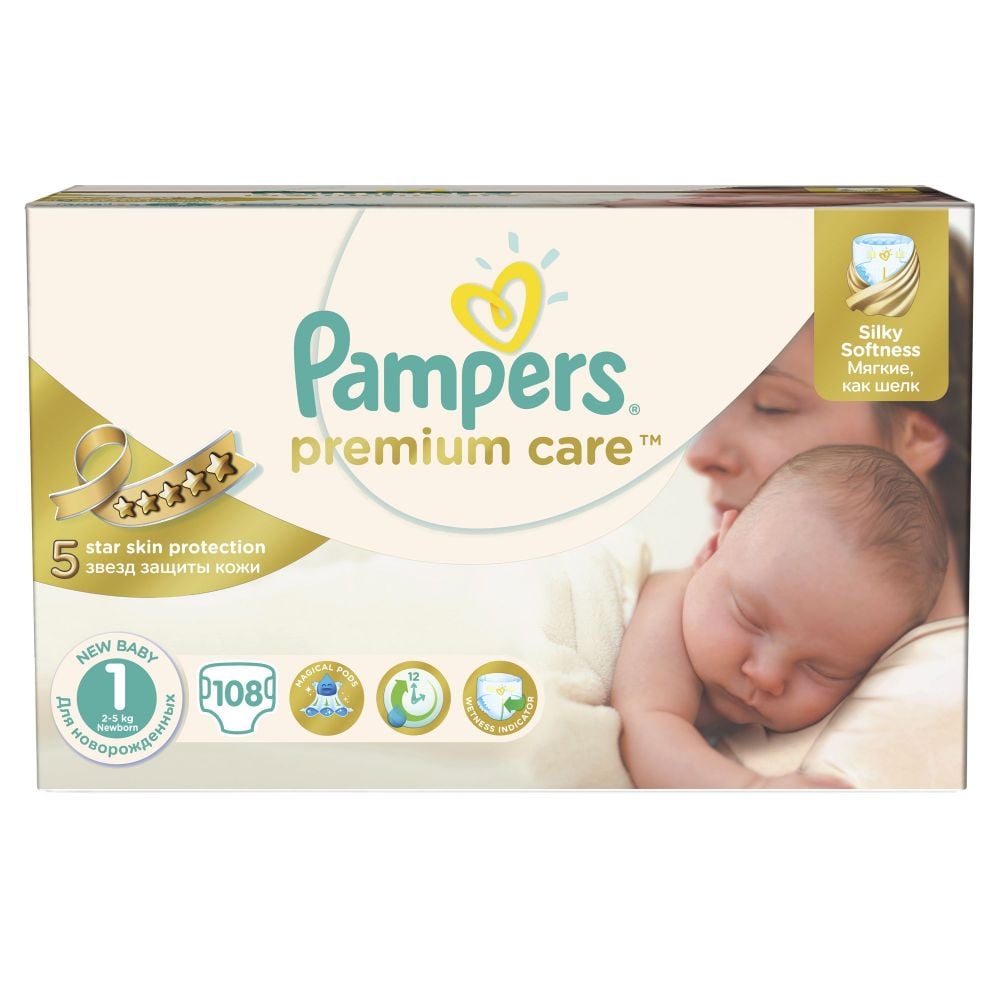 Scutece Pampers Premium Care 1 New Born, 108 buc, 2 - 5 kg
