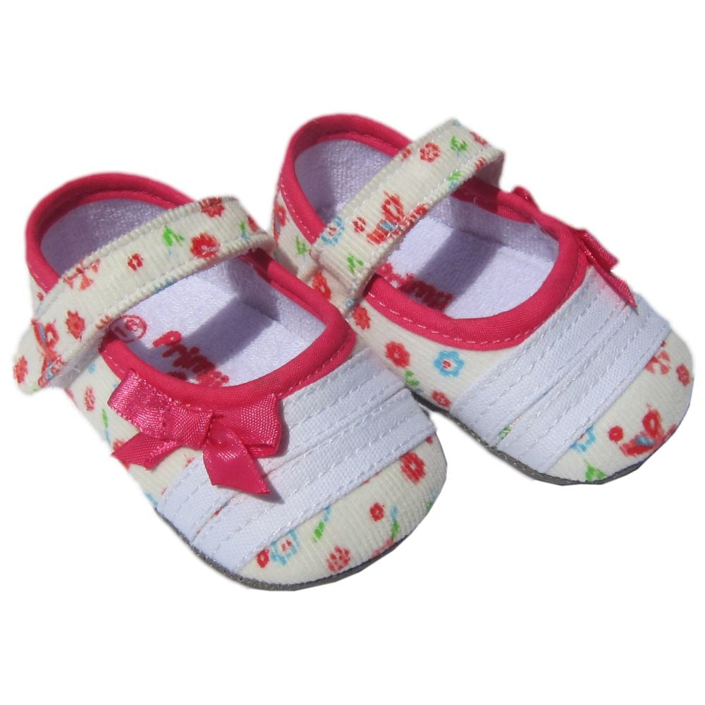 Pantofi bebe Primii Pasi, alb/roz