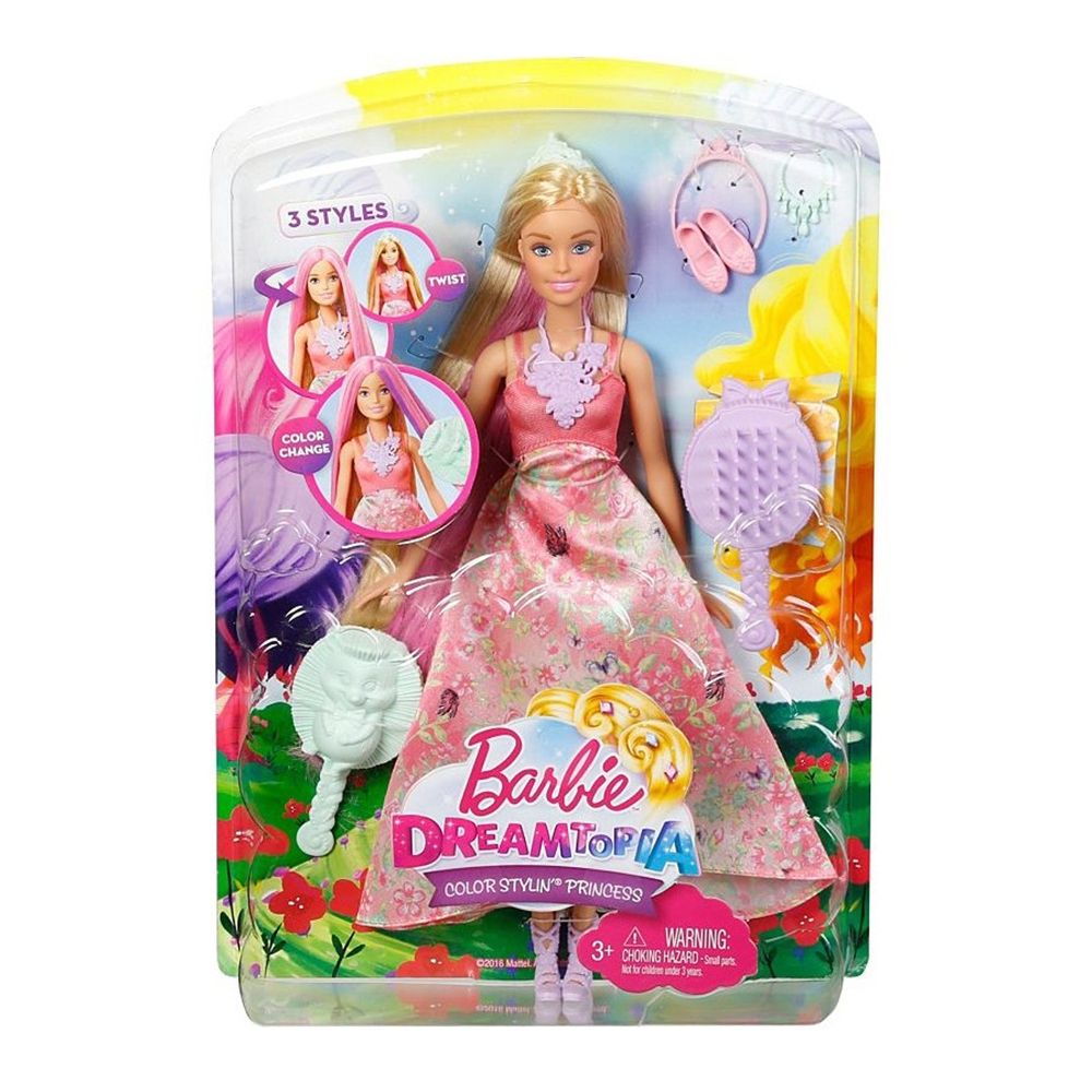 Papusa Barbie Dreamtopia Color Stylin Princess in rochie roz
