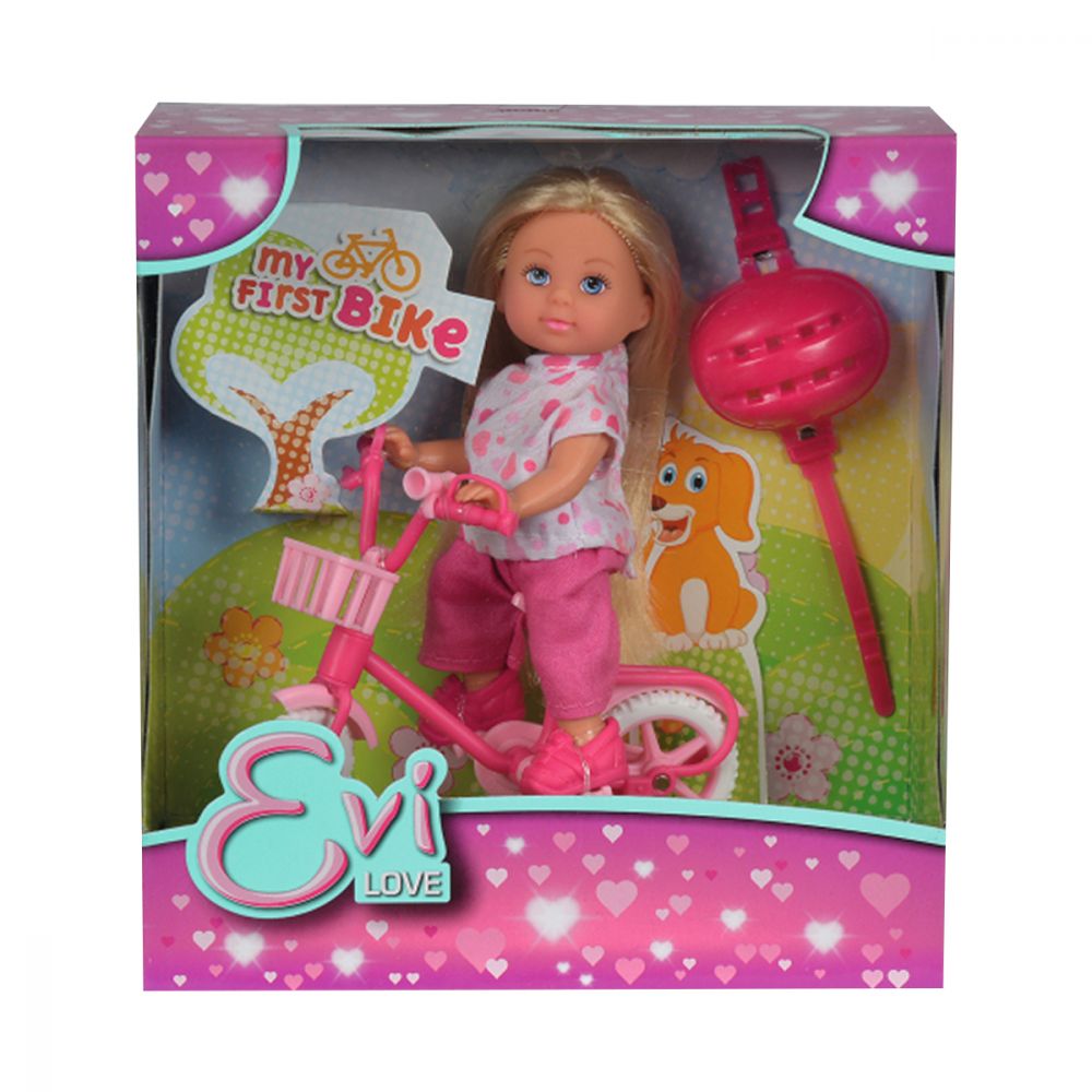Papusa Evi Love cu bicicleta si casca rosie