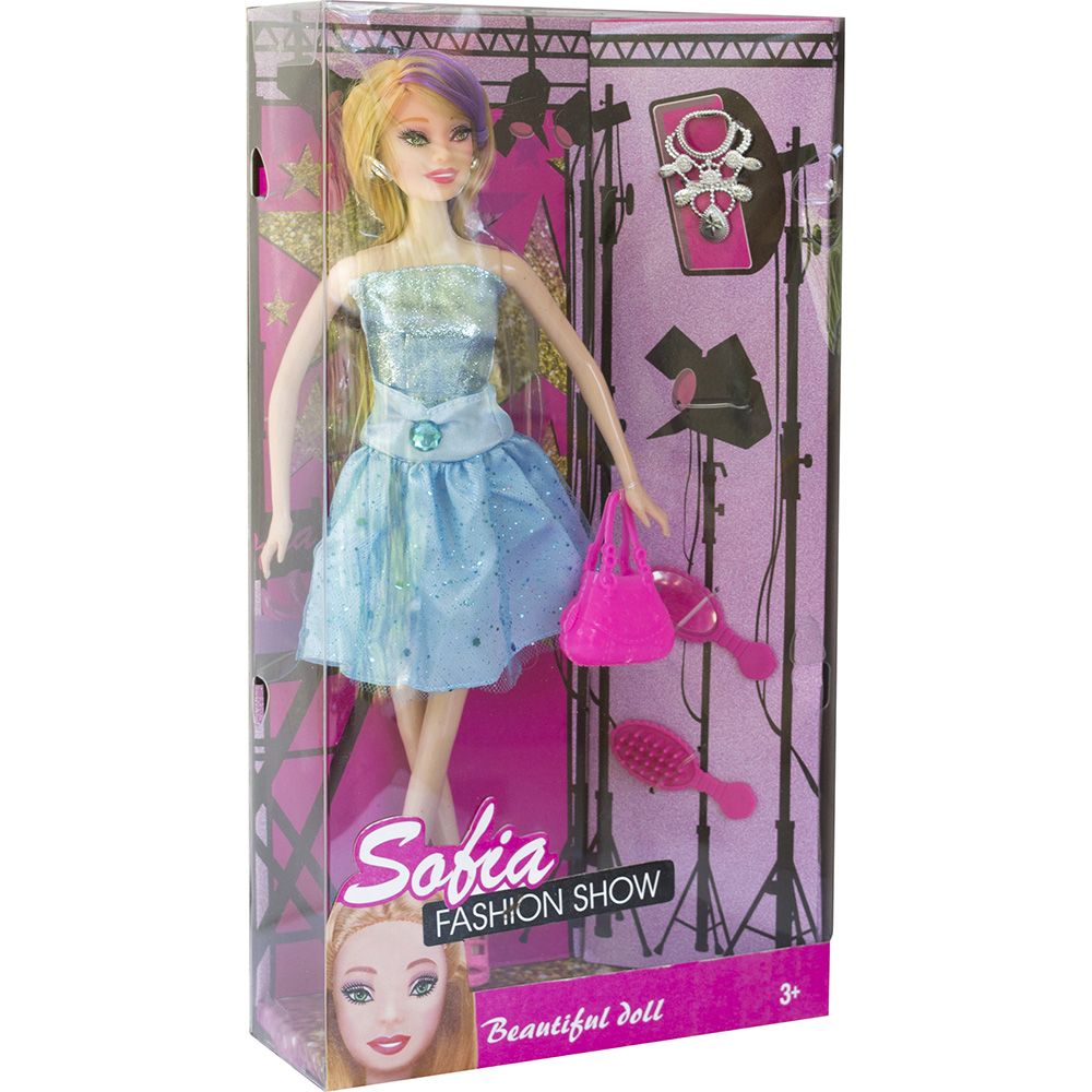 Papusa Sofia in rochie bleu cu acesorii