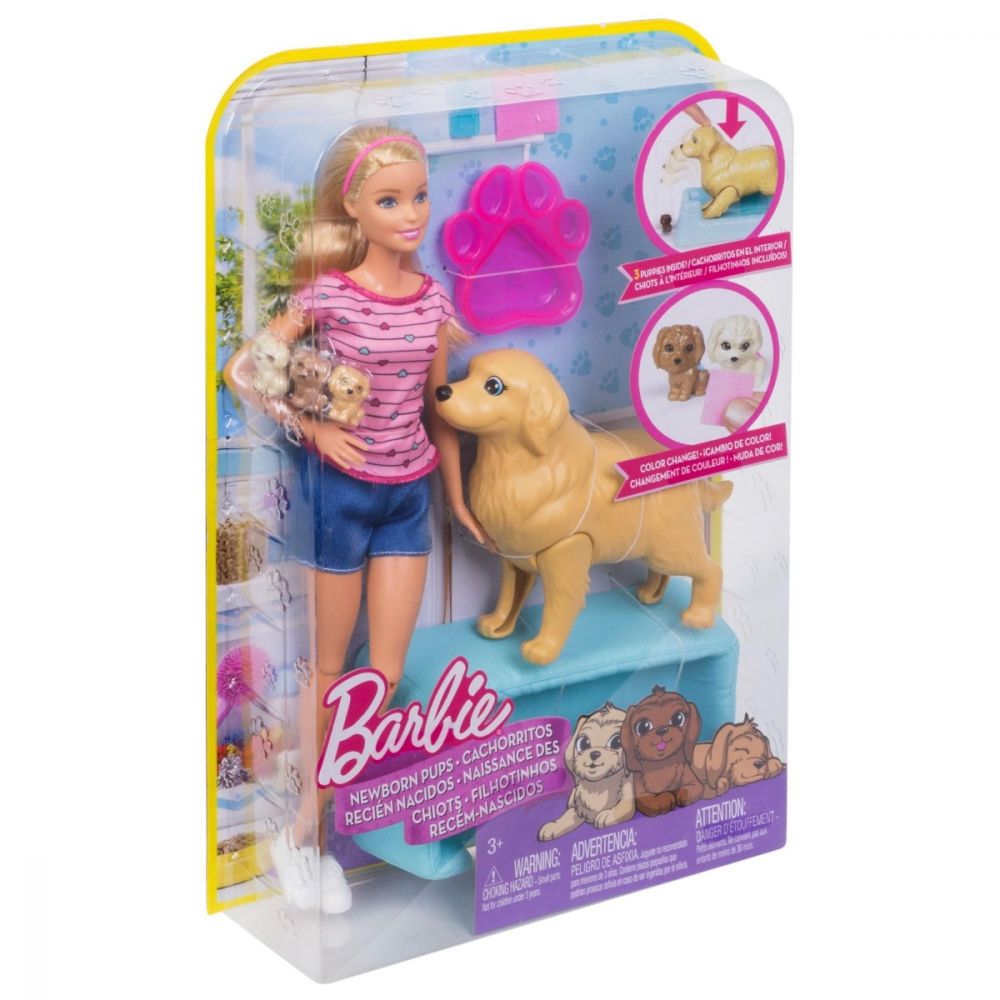 Papusa Barbie Blonda si catelusii, FDD43