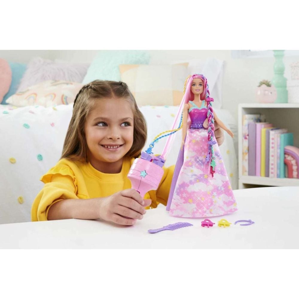 Papusa cu accesoriu pentru par, Barbie Dreamtopia Twist n Style, JCW55