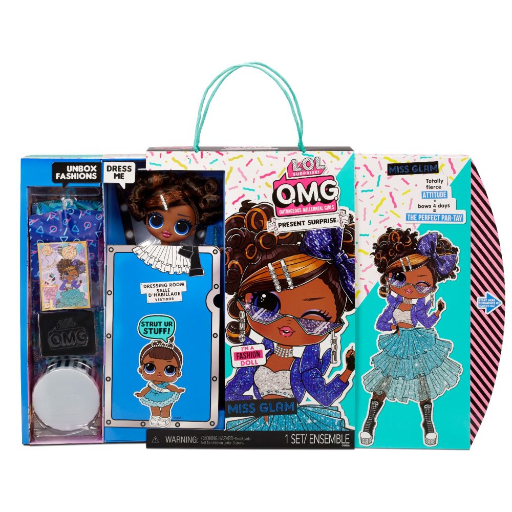 Papusa LOL Surprise OMG Present Surprise, Miss Glam cu  20 de surprize, 576365EUC 