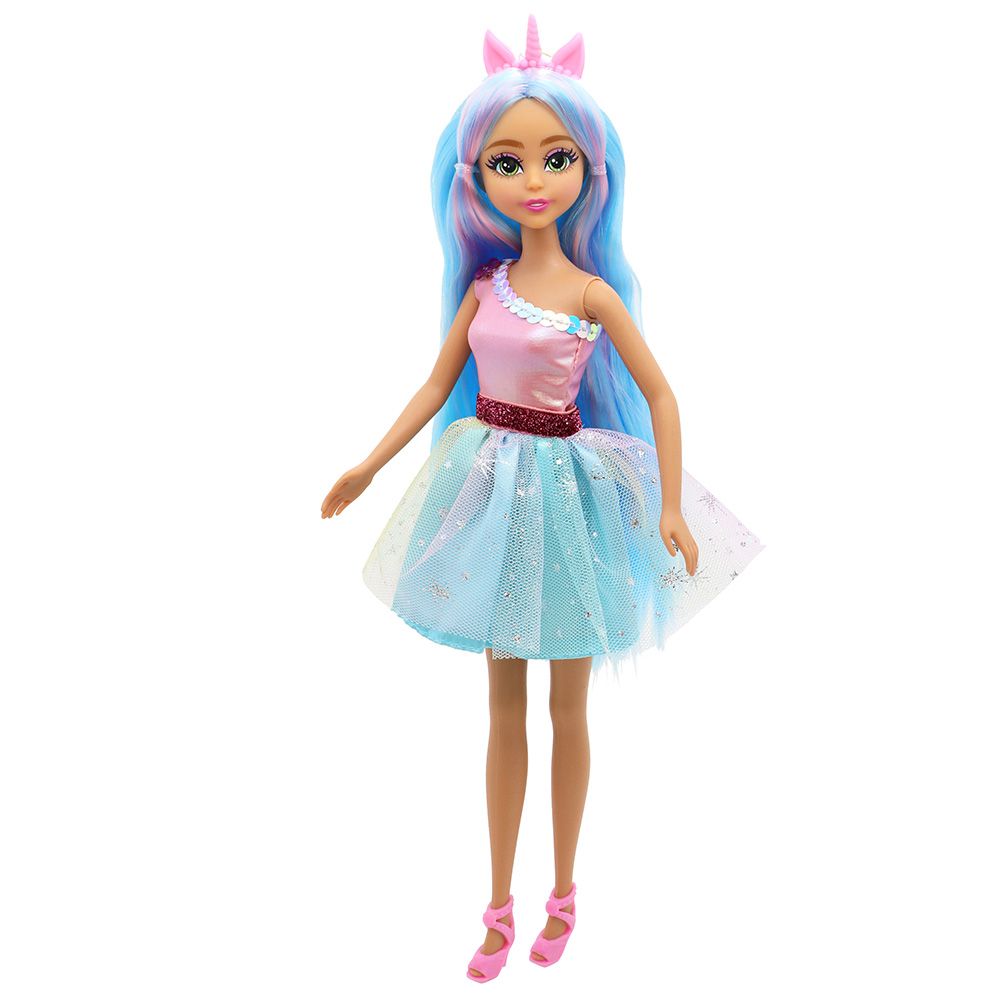 Papusa printesa cu par albastru si rochie blue, Dreameez