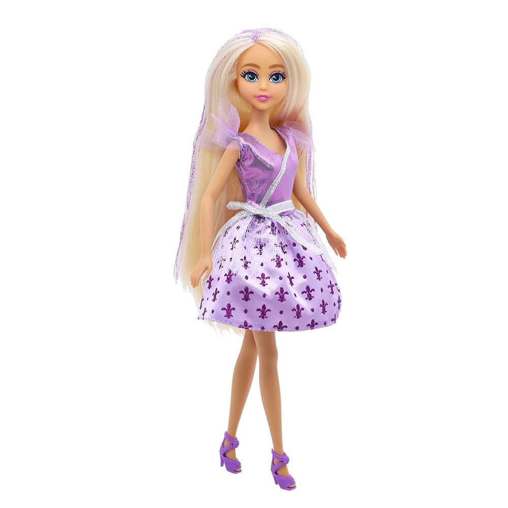 Papusa printesa cu par blond si rochie mov, Dreameez