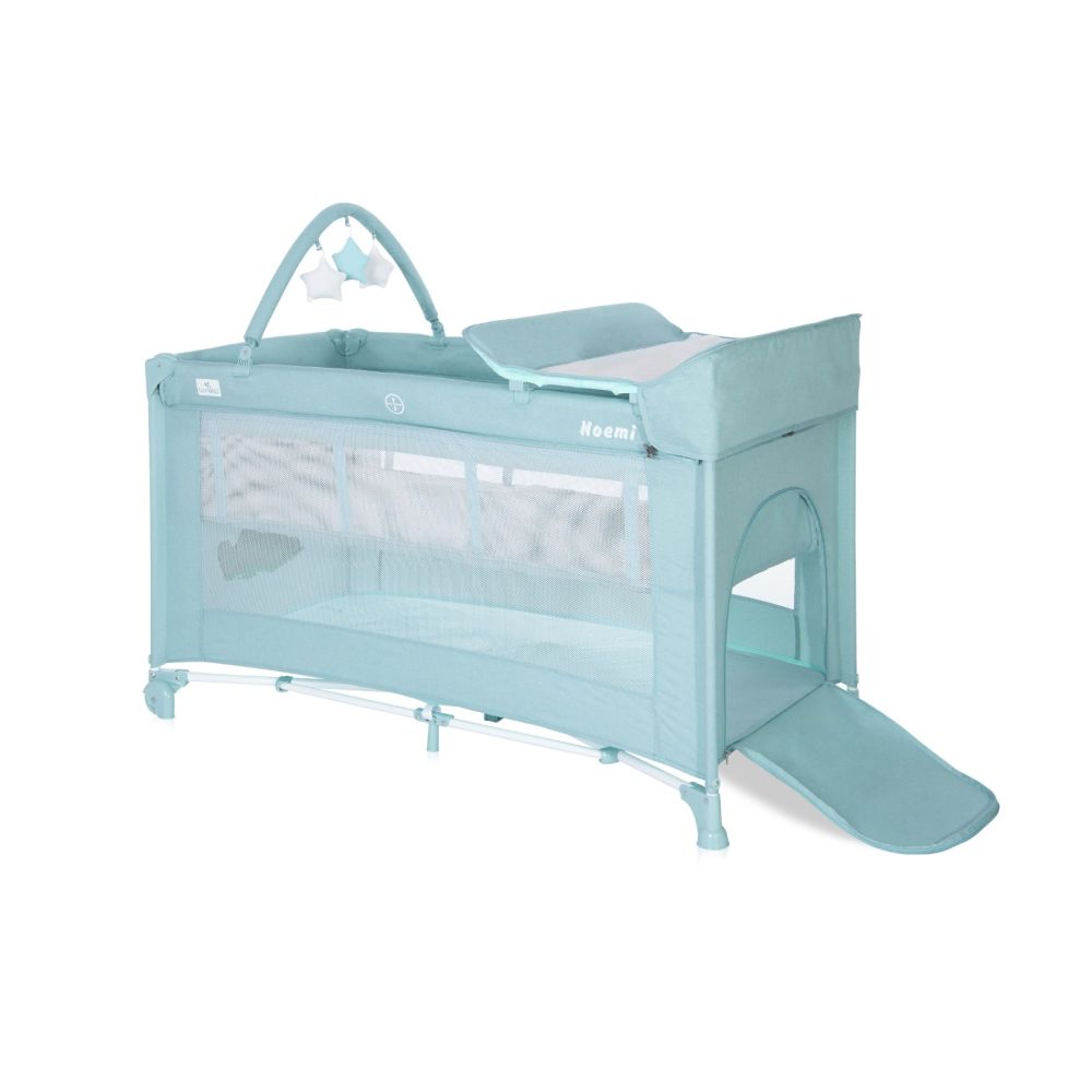 Patut pliabil Lorelli, Noemi plus, cu 2 niveluri si accesorii, Blue surf teddy