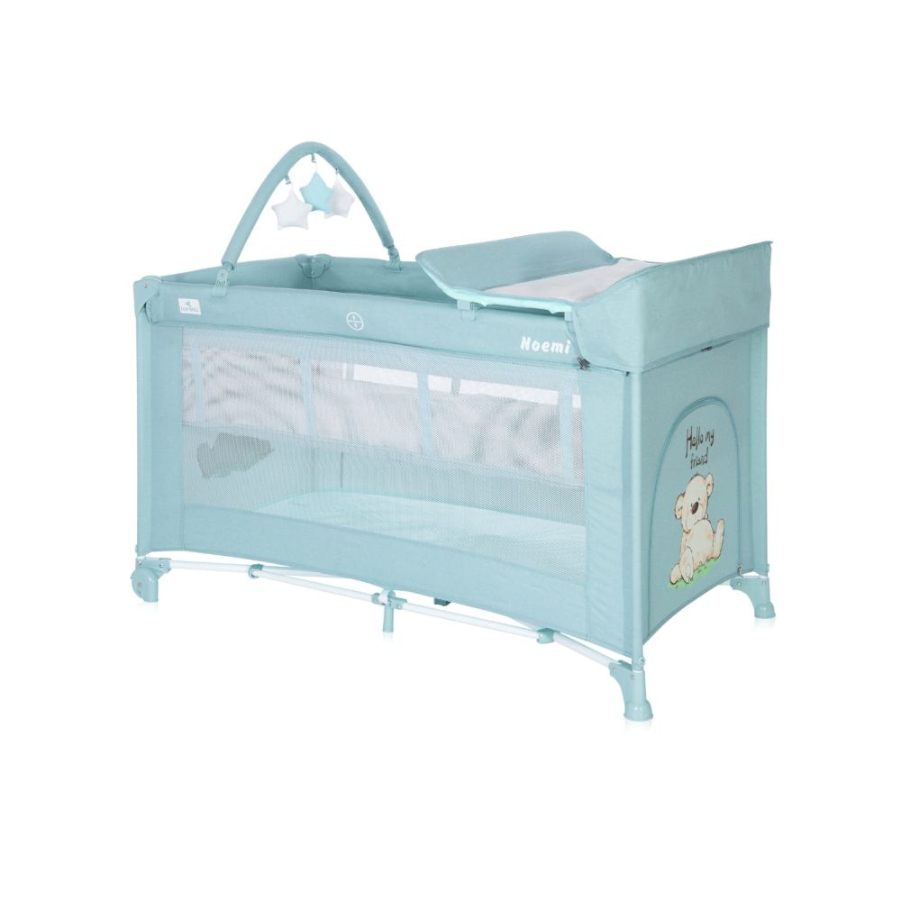 Patut pliabil Lorelli, Noemi plus, cu 2 niveluri si accesorii, Blue surf teddy