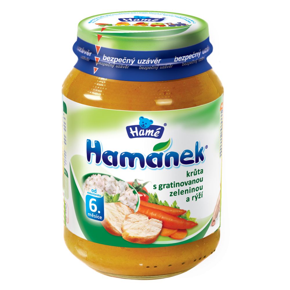 Piure Hamanek din legume gratinate, carne de curcan si orez, 190 g