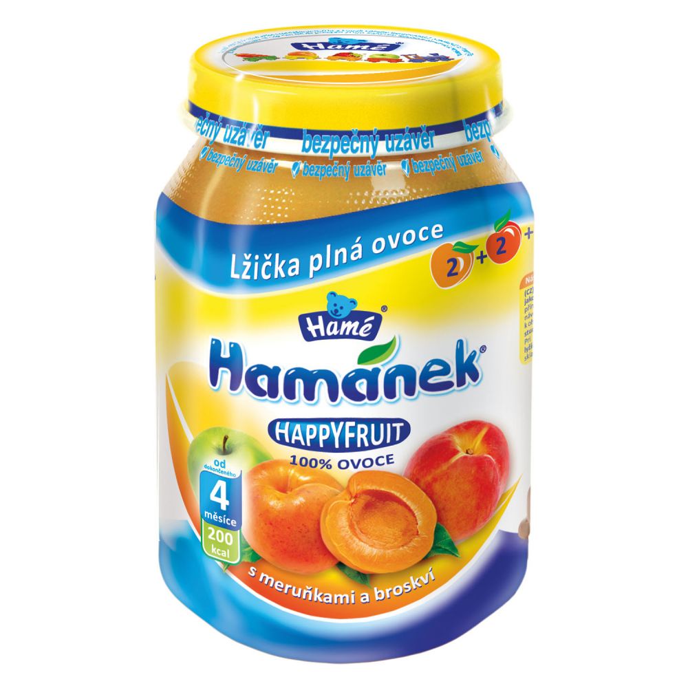 Piure Hamanek Happy Fruit cu mere, caise si piersici, 190 g 