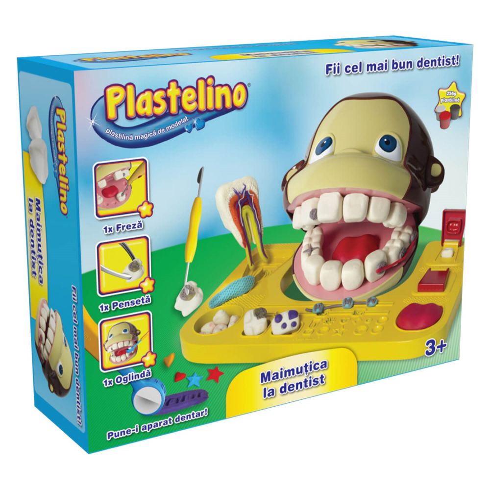 Set de joaca cu plastilina, Maimutica la dentist, Plastelino