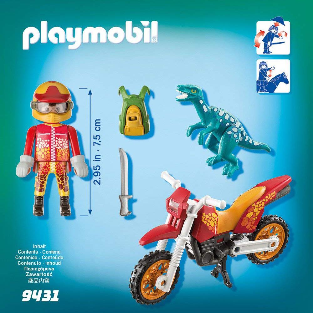 Set Playmobil Dinos - Motociclist si dinozaur (9431)