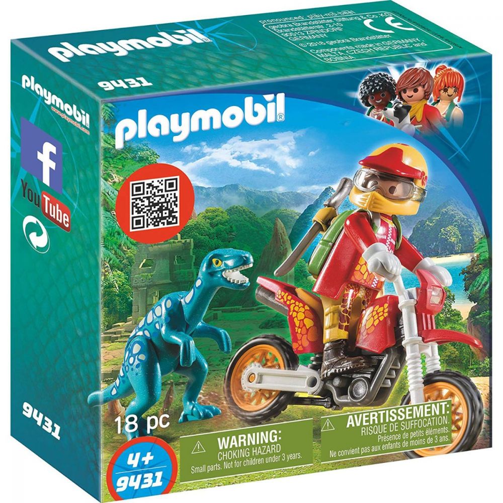 Set Playmobil Dinos - Motociclist si dinozaur (9431)