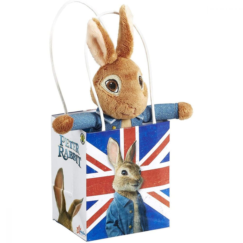 Jucarie bebe de plus Peter Rabbit in Union Jack Bag, 18 cm