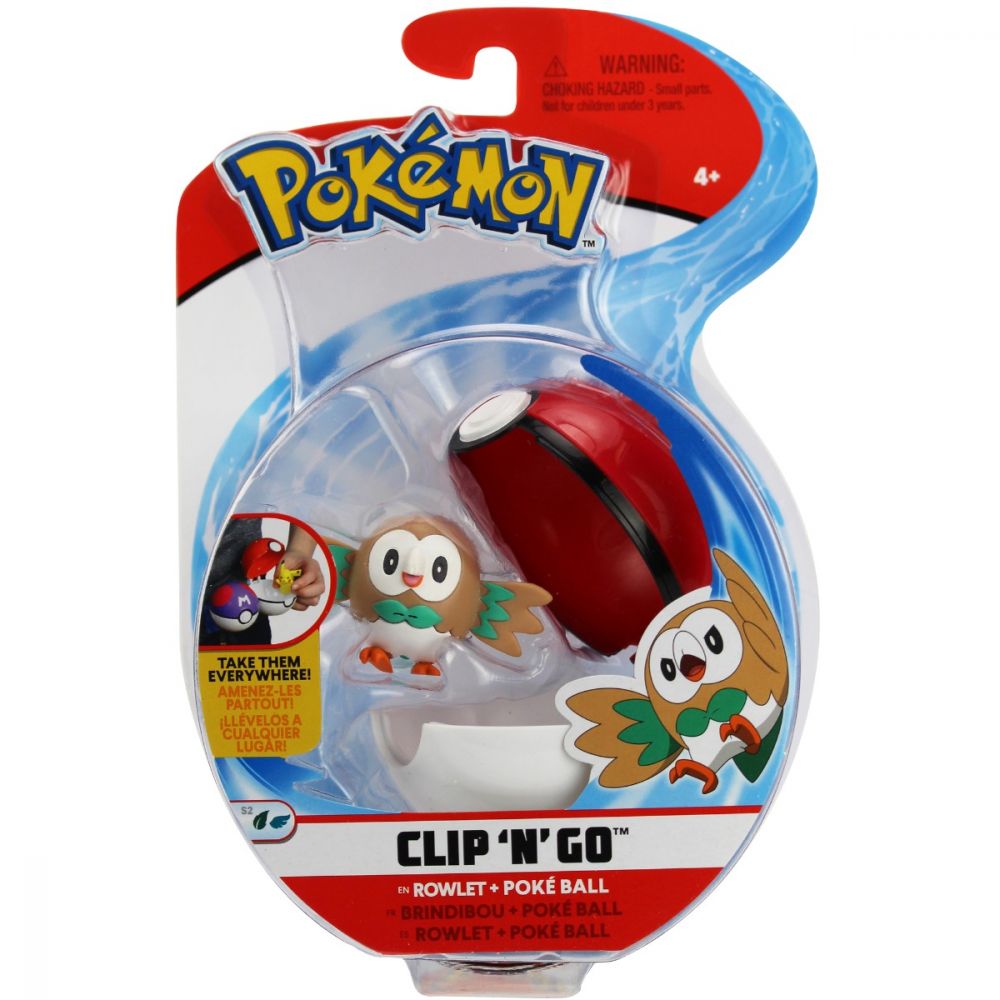 Figurina in bila Clip N Go Pokemon S2 - Rowlet, Poke Ball (95066)