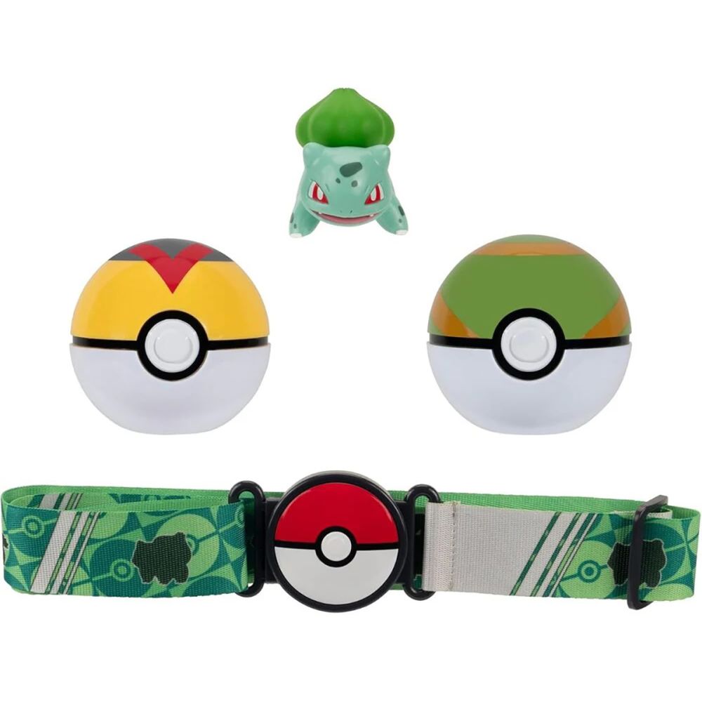 Set curea cu figurina, Pokemon S2, Clip N Go, Poke Ball, Bulbasaur, PKW3646