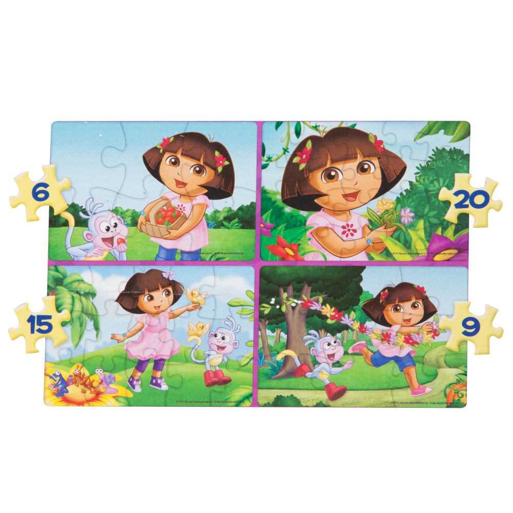 Puzzle 4 in 1 Dora Exploratoarea - Dora in gradina (6, 9, 15, 20 piese)