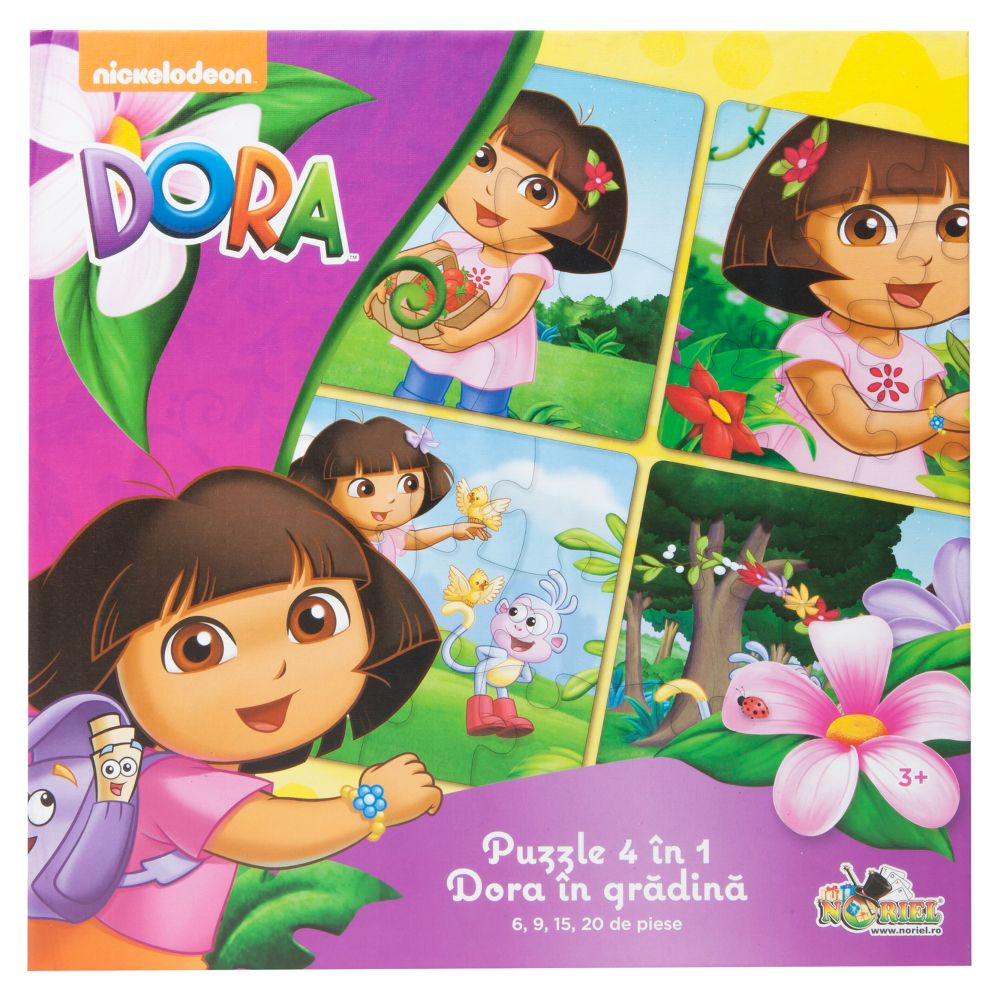 Puzzle 4 in 1 Dora Exploratoarea - Dora in gradina (6, 9, 15, 20 piese)