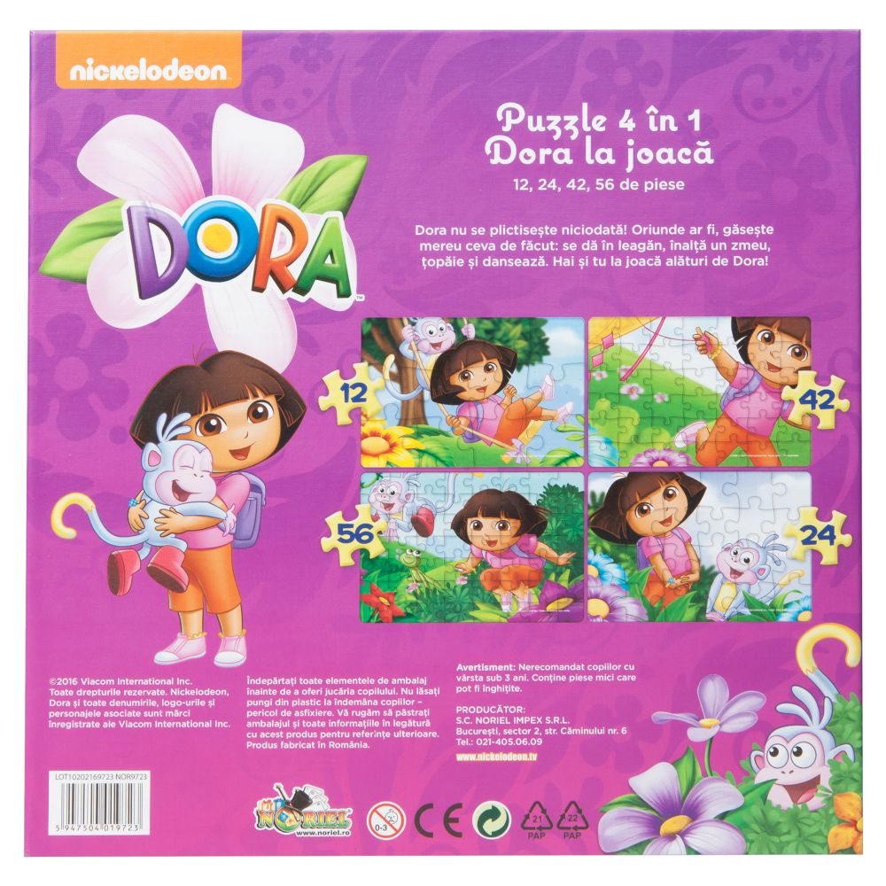 Puzzle 4 in 1 Dora Exploratoarea - Dora la joaca (12, 24, 42, 56 piese)