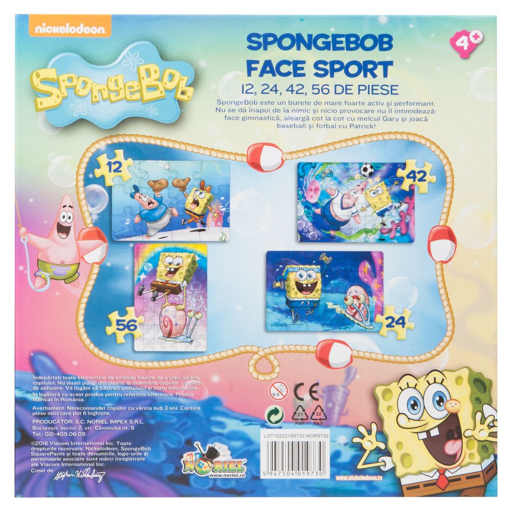 Puzzle 4 in 1 SpongeBob - SpongeBob face sport (12, 24, 42, 56 piese)