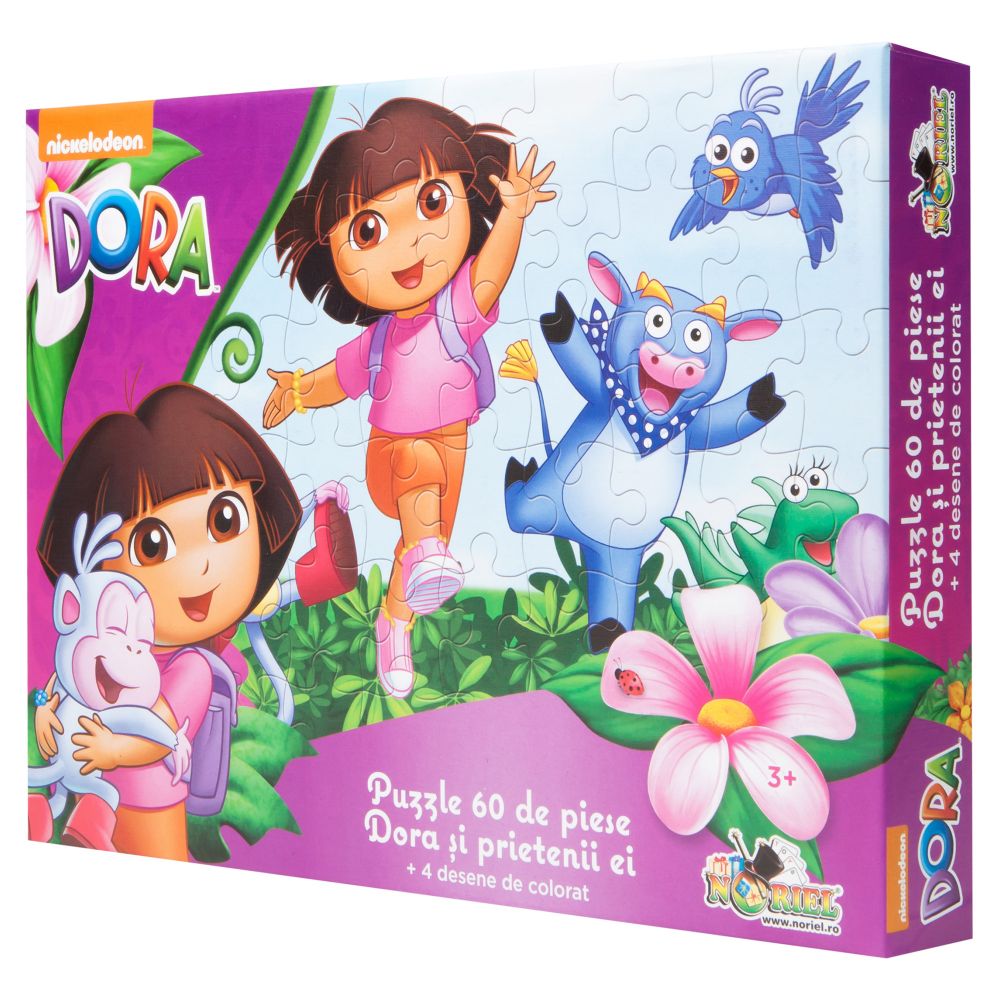 Puzzle Dora Exploratoarea - Dora si prietenii ei (60 piese) + 4 planse de colorat