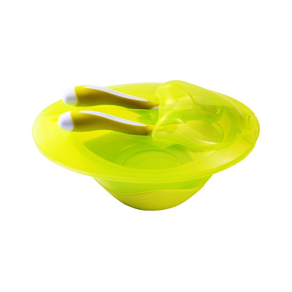 Recipient pentru hranire BabyOno cu lingurita si furculita - Verde