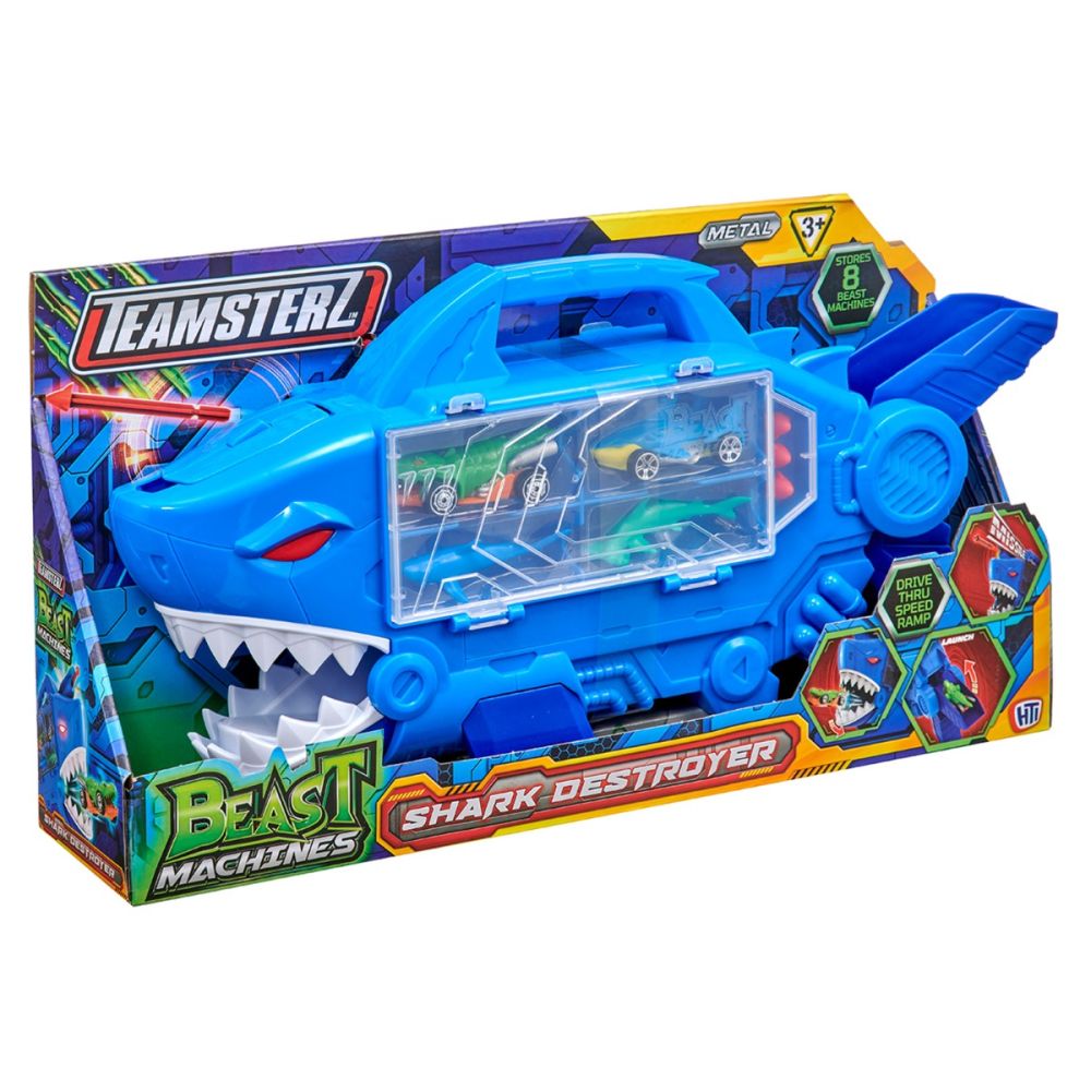 Transportator in forma de rechin cu vehicule si figurine, Teamsterz, Shark Destroyer