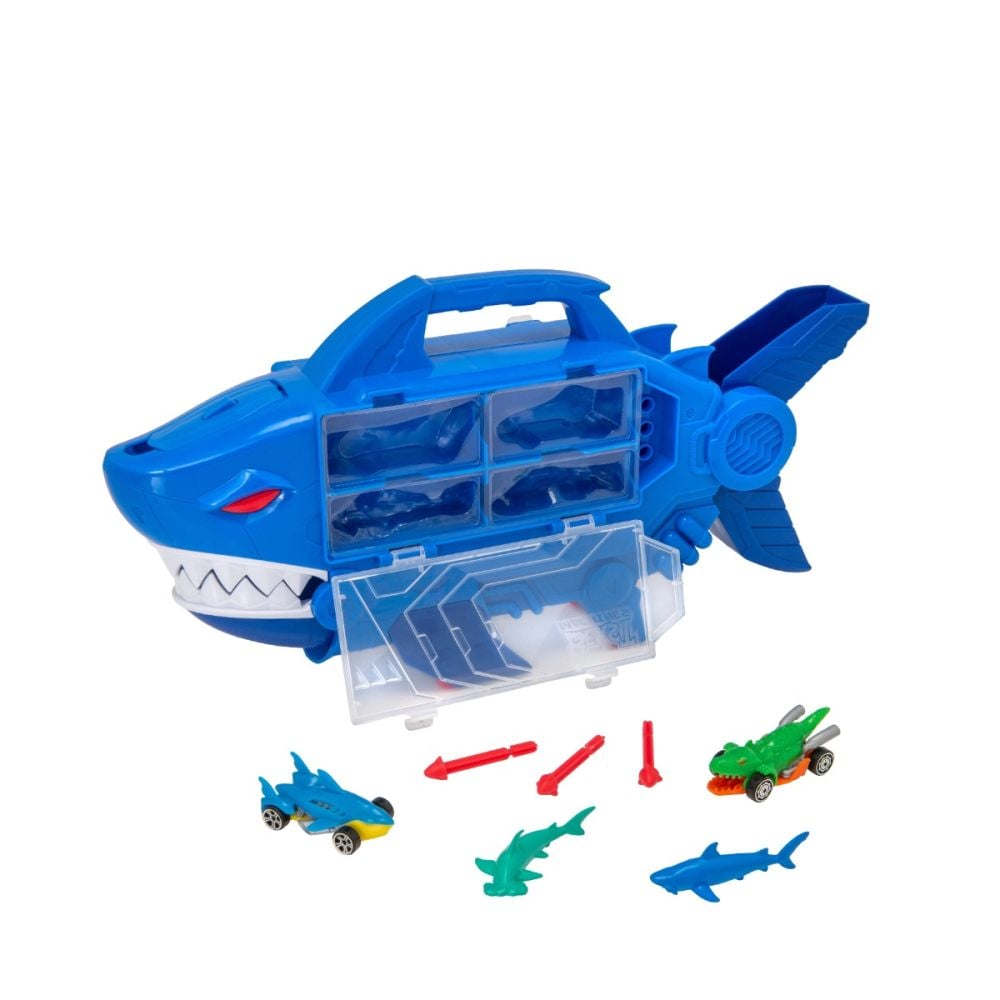 Transportator in forma de rechin cu vehicule si figurine, Teamsterz, Shark Destroyer
