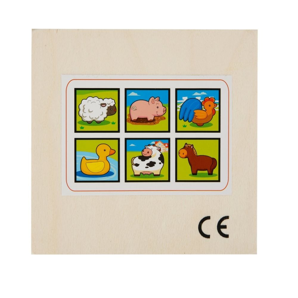Puzzle in cub de lemn, Woody, Diverse animale, 9 piese