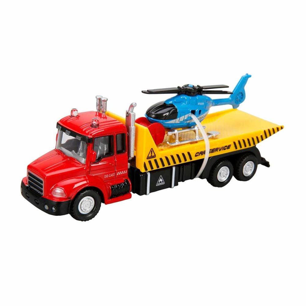Set camion transportator cu elicopter, Maxx Wheels, 16 cm