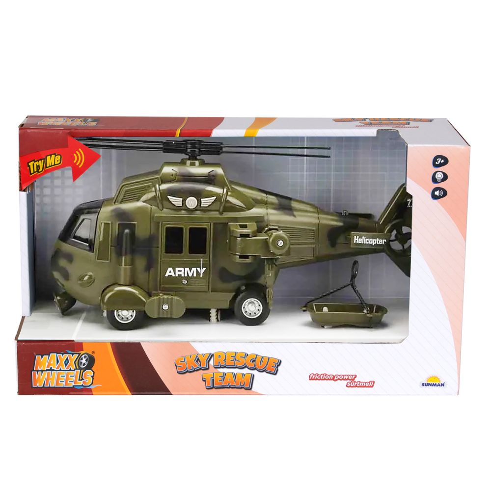 Elicopter de armata cu lumini si sunete, Maxx Wheels, 1:16, Verde