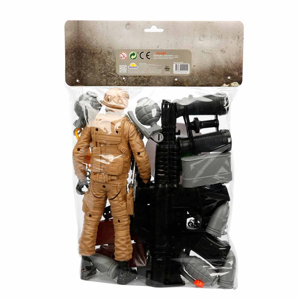 Set de joaca cu soldat si accesorii, Hero Combat, Casca maro