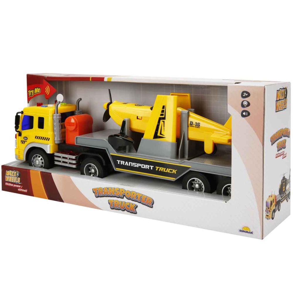 Set transportator cu elicopter, Maxx Wheels, Galben, 1:16