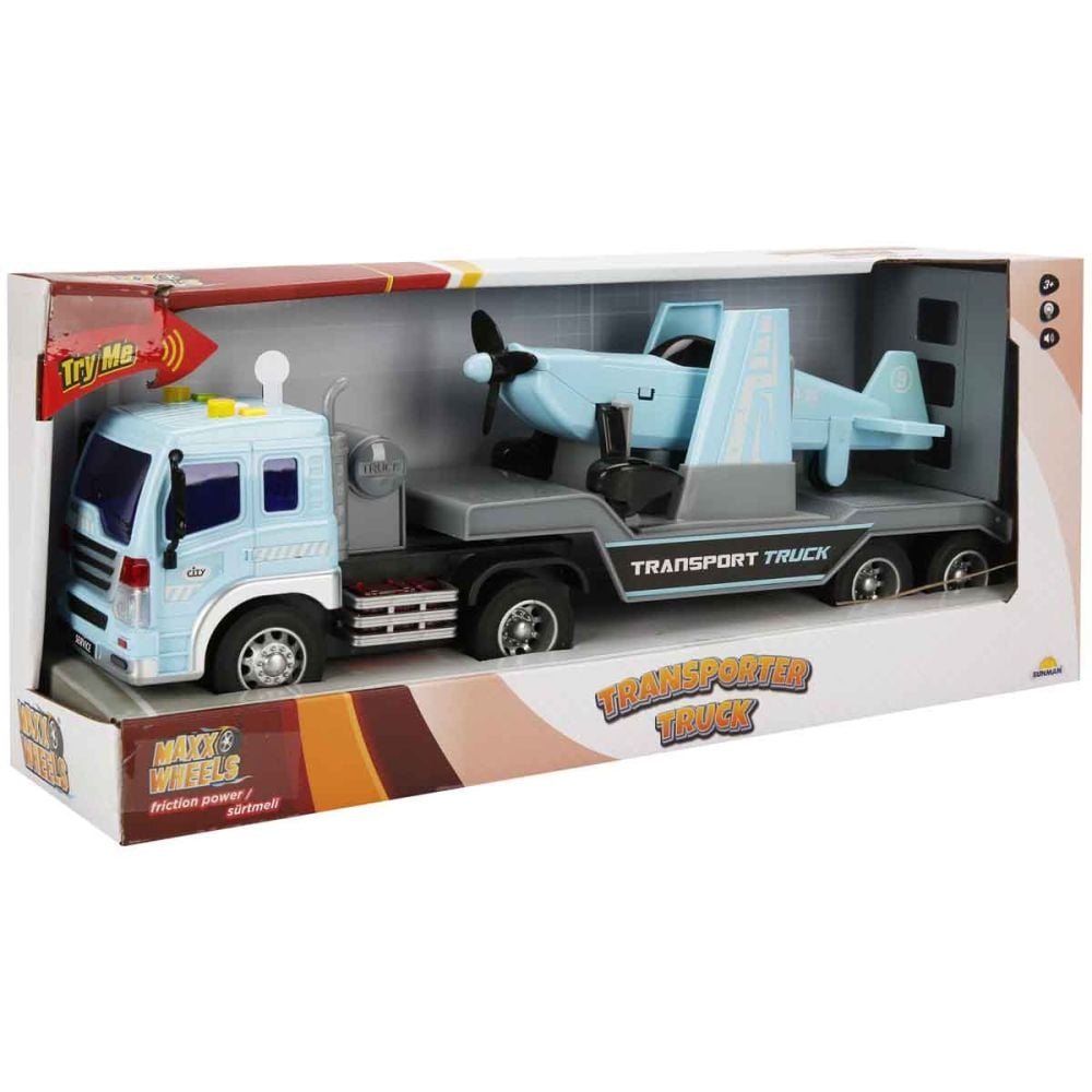 Set transportator cu elicopter, Maxx Wheels, Blue, 1:16