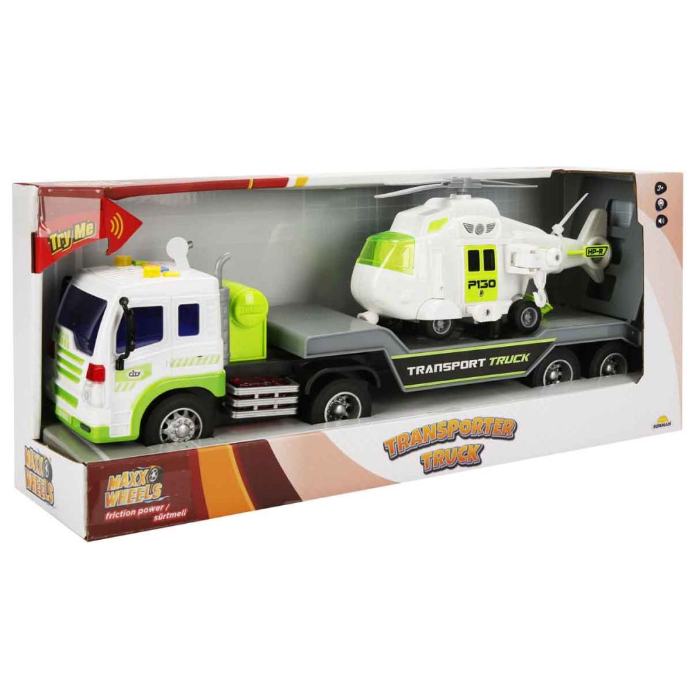 Set transportator cu elicopter, Maxx Wheels, Alb, 1:16