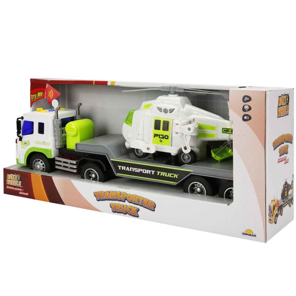 Set transportator cu elicopter, Maxx Wheels, Alb, 1:16