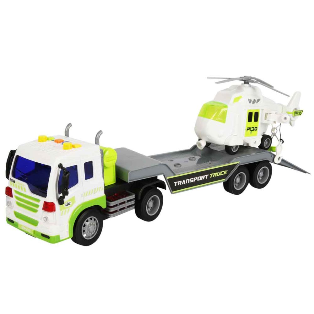 Set transportator cu elicopter, Maxx Wheels, Alb, 1:16