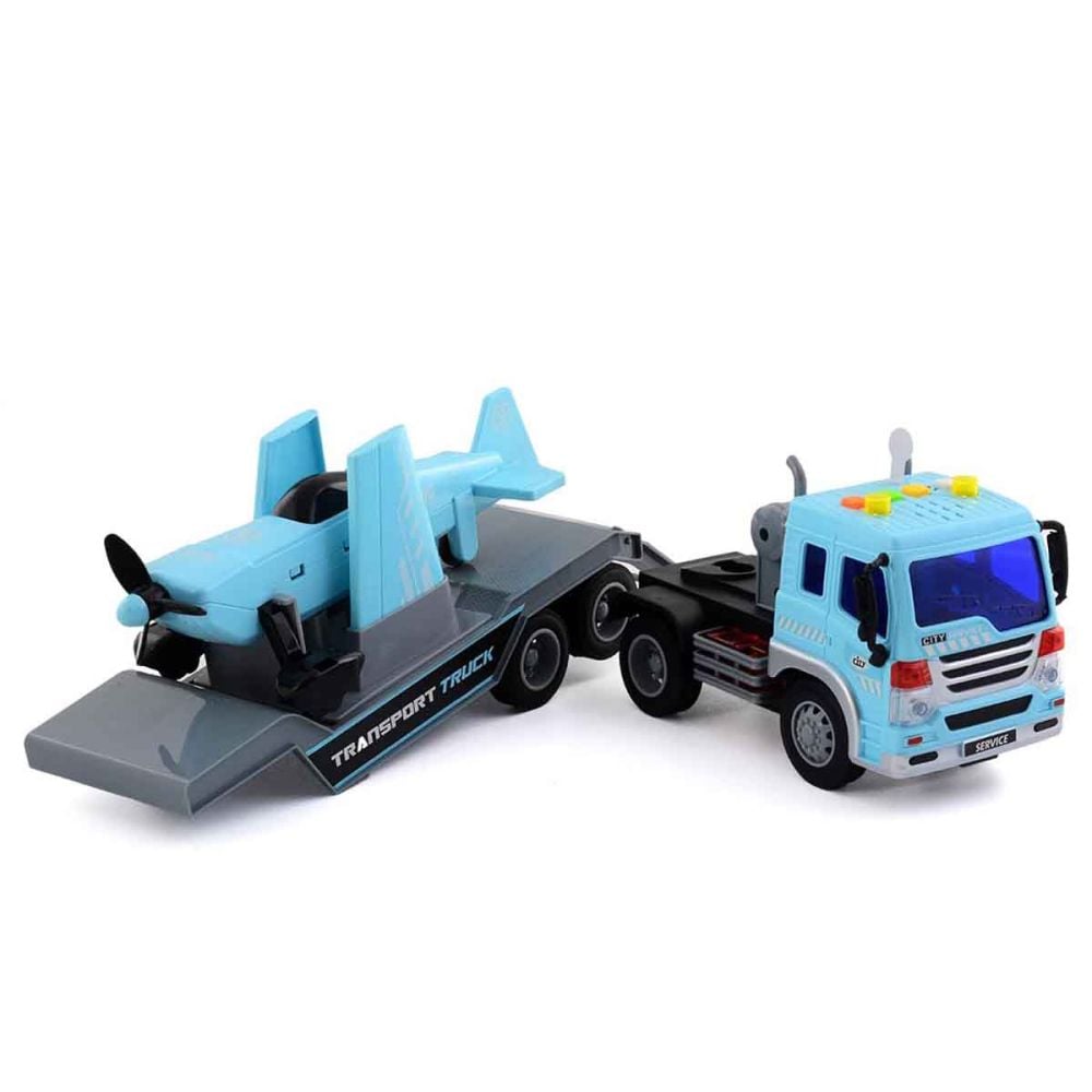 Set transportator cu elicopter, Maxx Wheels, Blue, 1:16