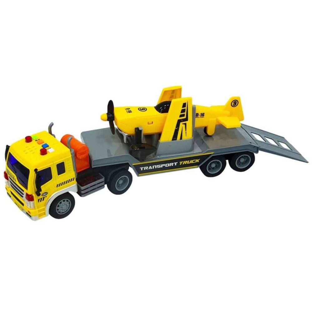 Set transportator cu elicopter, Maxx Wheels, Galben, 1:16