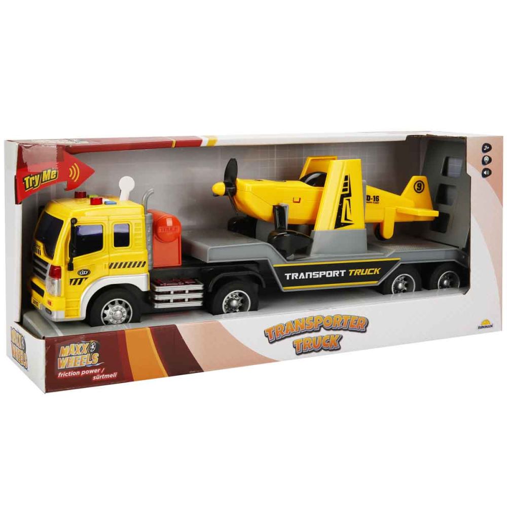 Set transportator cu elicopter, Maxx Wheels, Galben, 1:16