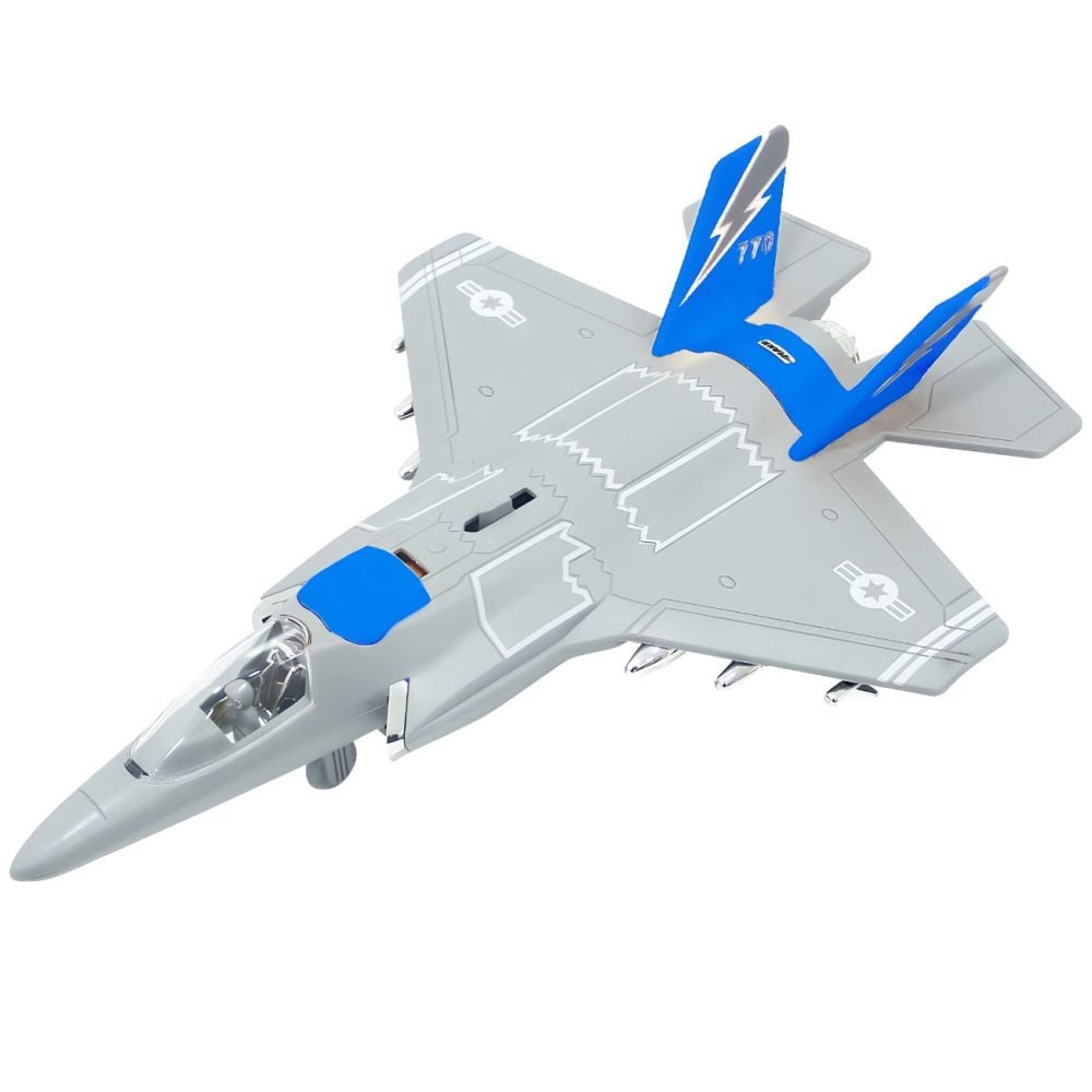 Avion Jet Fighter cu lumini si sunete, Cool Machines, 1:16, Albastru